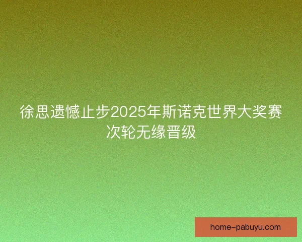徐思遗憾止步2025年斯诺克世界大奖赛次轮无缘晋级